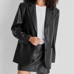 Black faux-leather oversized blazer from the Future Collective x Kahlana Barfiel